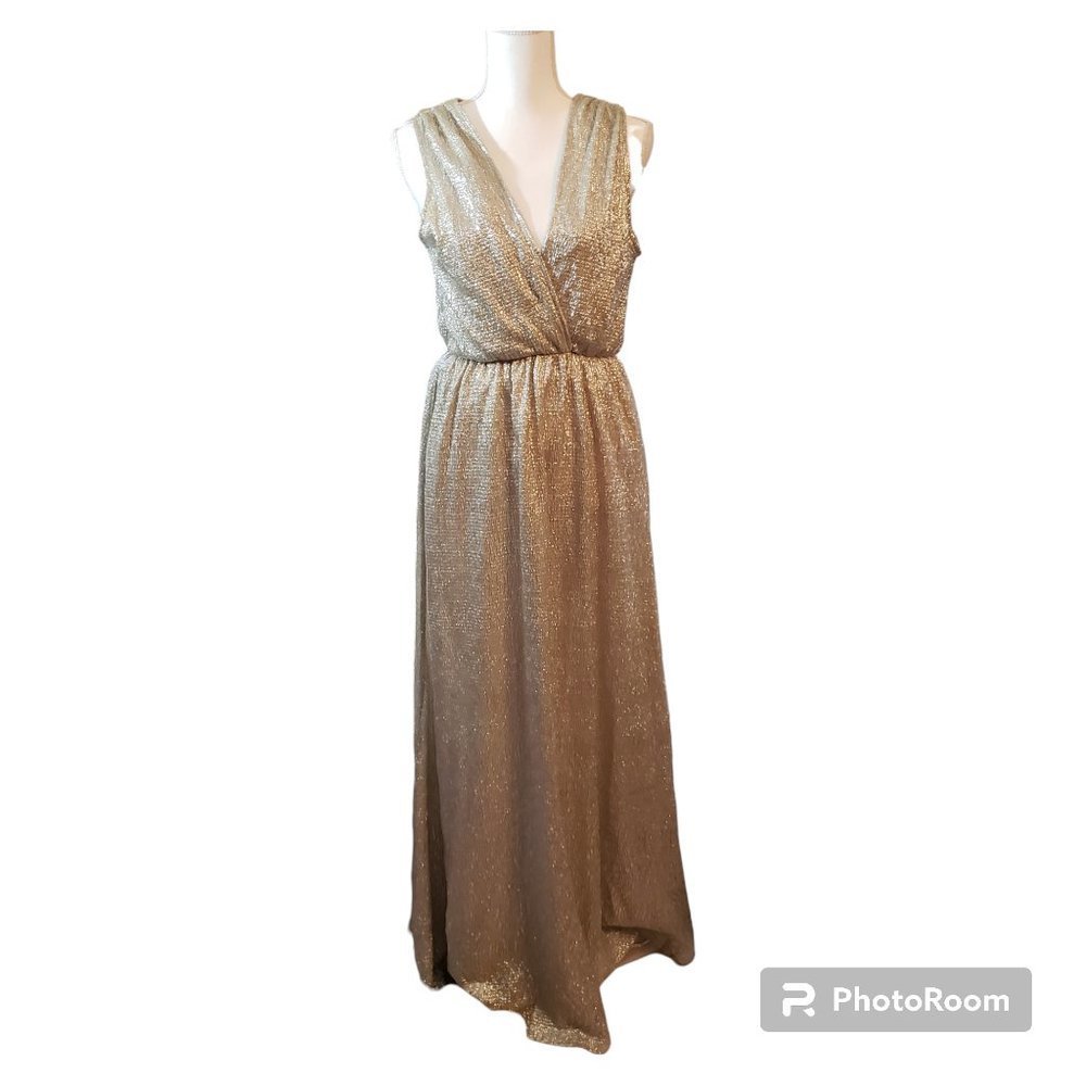 Maxi Dress Sleeveless Light Gold - All that Shimmers Lulu's (L)